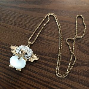 White and Gold Elephant Pendant Necklace